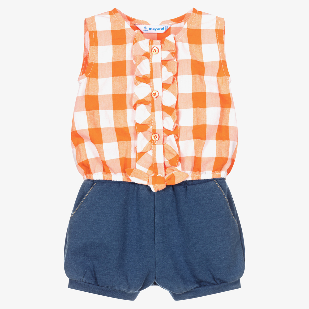 Mayoral - Оранжевый топ и синие шорты для девочек | Childrensalon