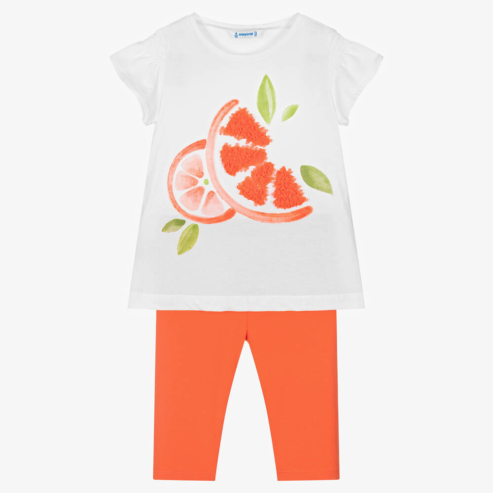 Mayoral - Girls Orange Citrus Cotton Leggings Set | Childrensalon