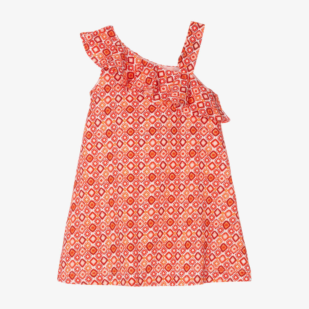 مايورال-فستان قطن جيرسي لون برتقالي وأحمر | Childrensalon Outlet