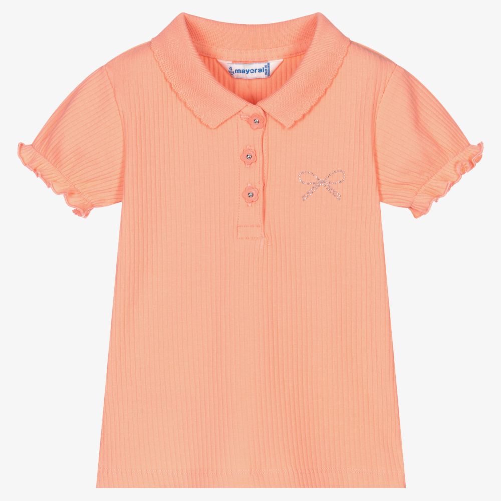 Mayoral Girls Rib Knit Polo Shirt 3126 74 Flamingo 4