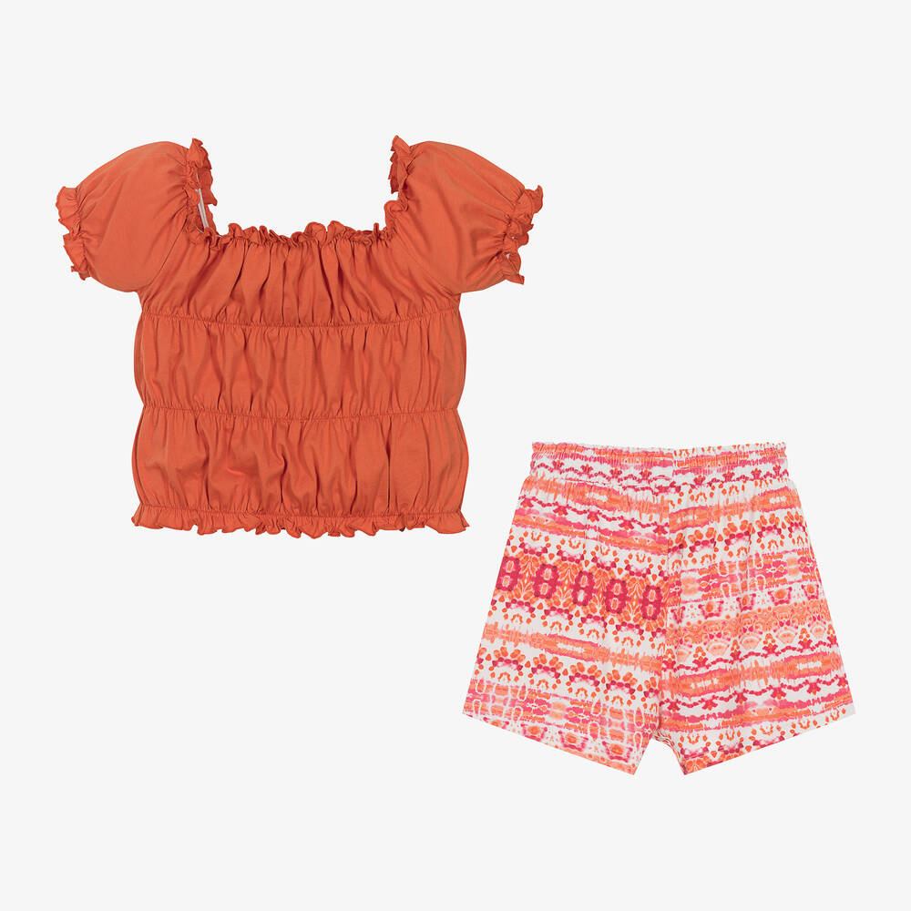 Mayoral-Girls Orange Cotton Shorts Set | Childrensalon Outlet