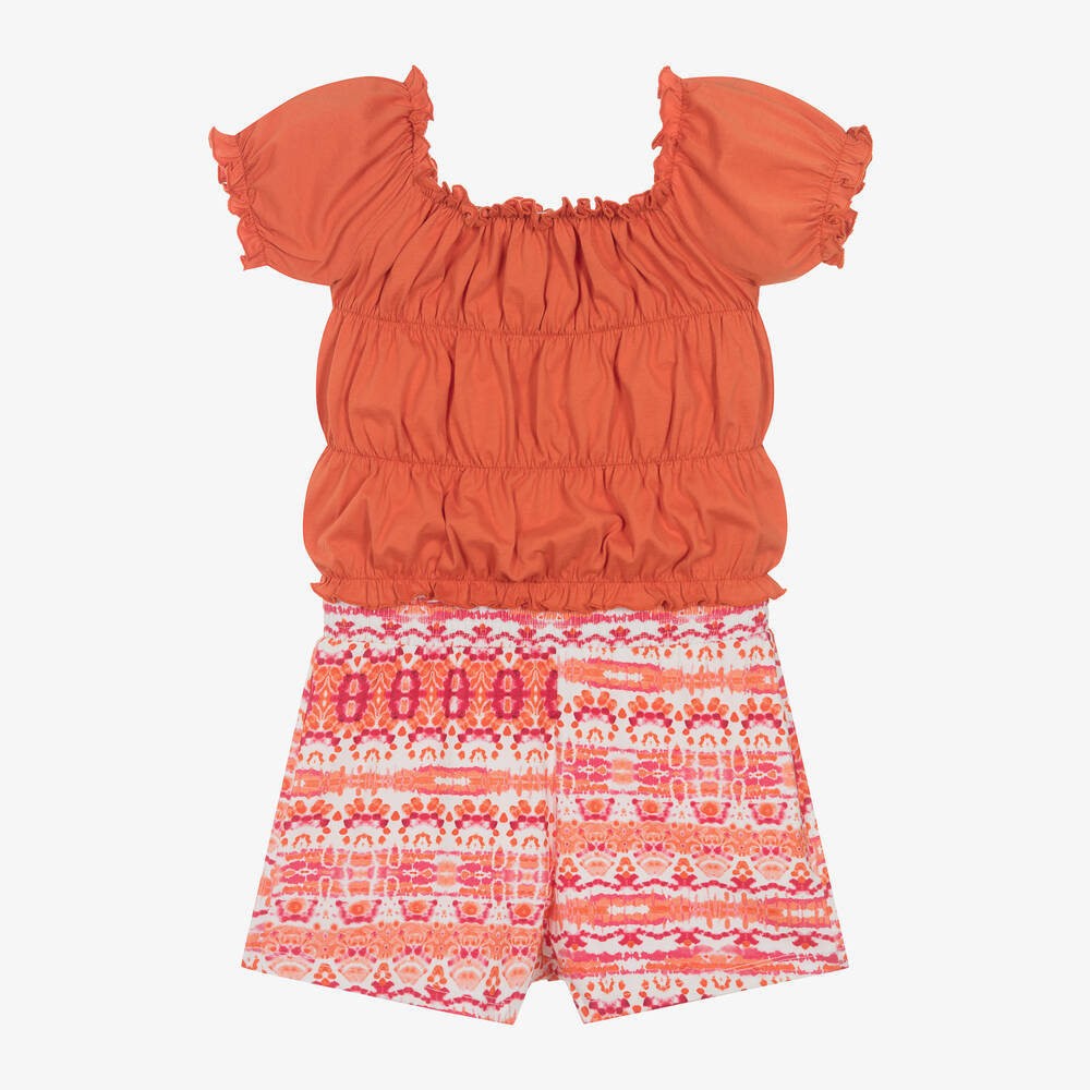 Mayoral-Girls Orange Cotton Shorts Set | Childrensalon Outlet
