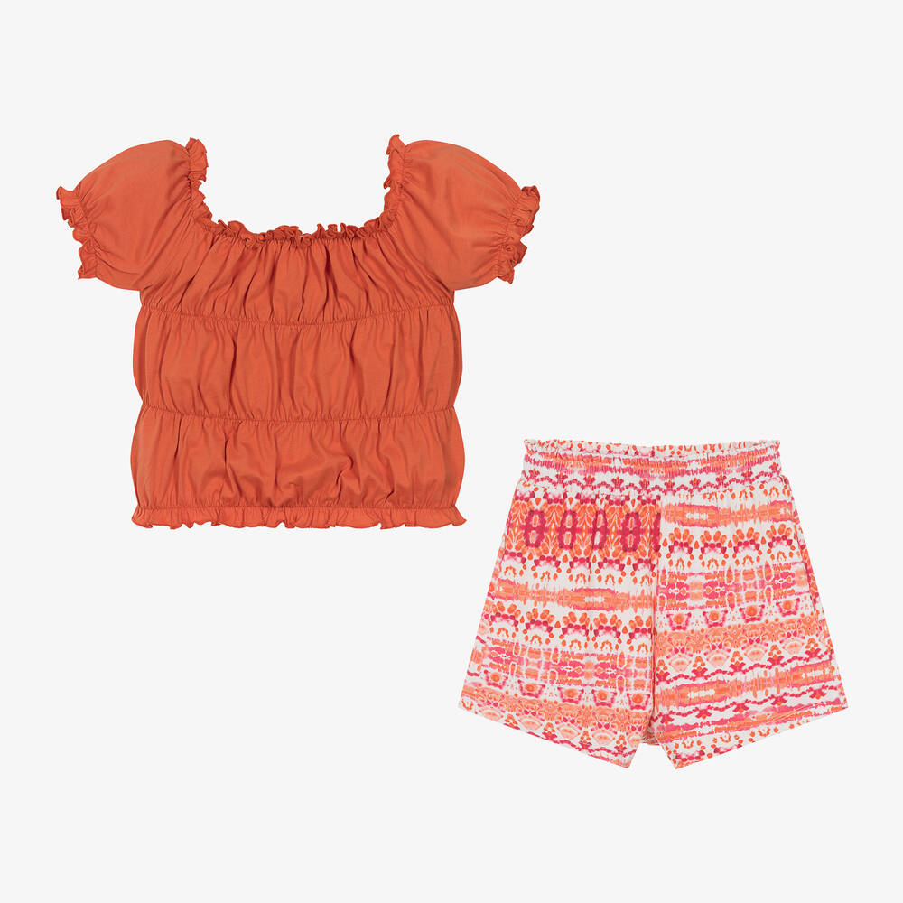 Mayoral-Girls Orange Cotton Shorts Set | Childrensalon Outlet