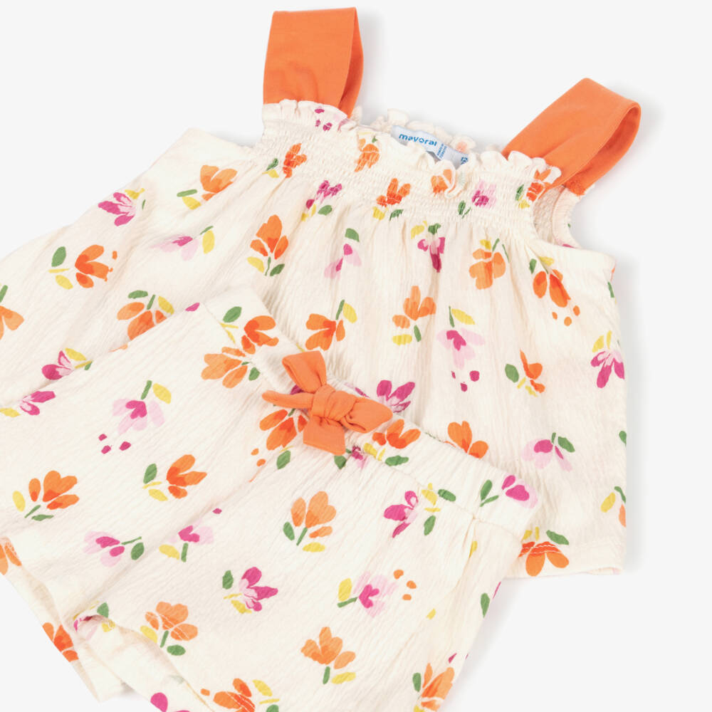 Mayoral-Girls Orange & Cream Jersey Ensemble | Childrensalon Outlet