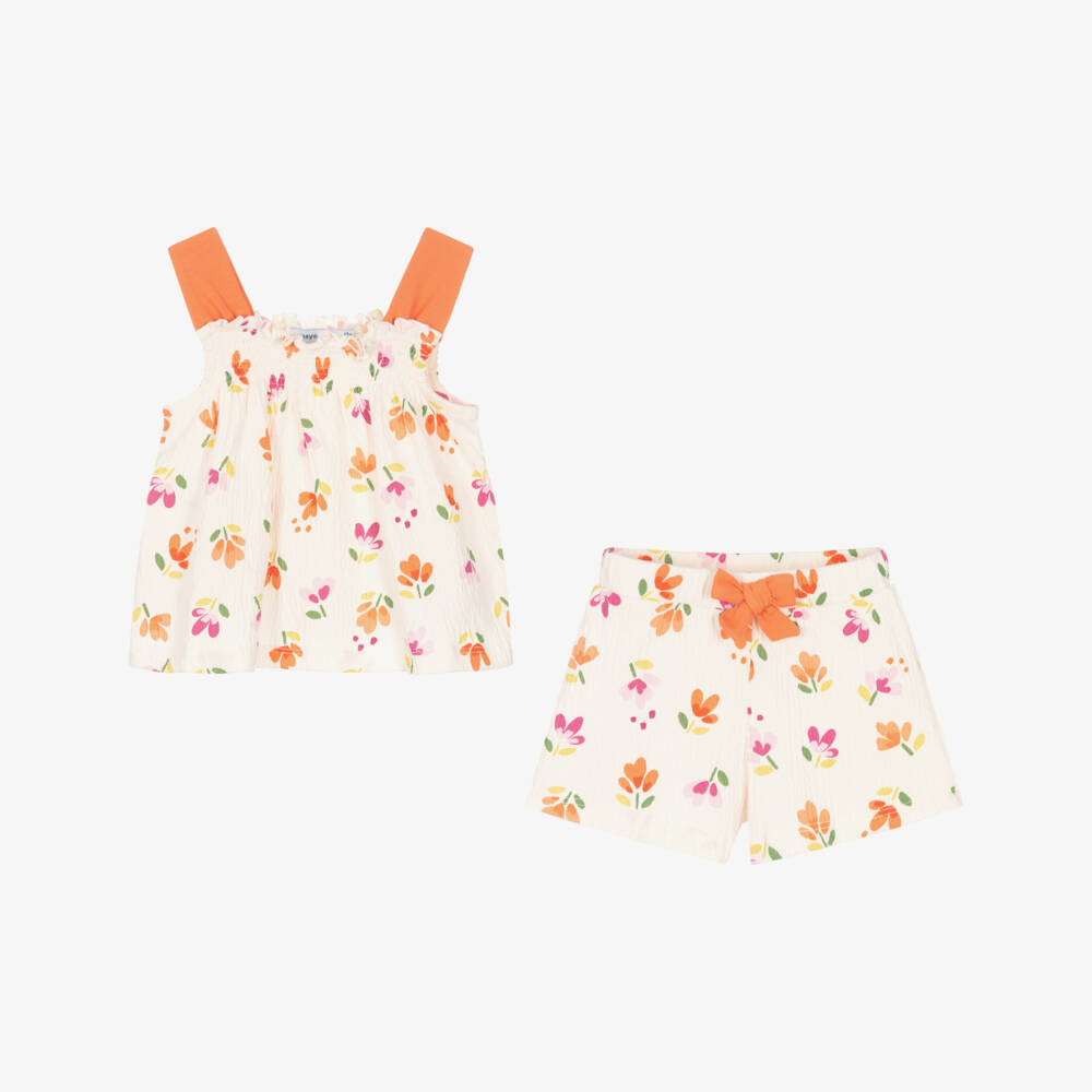 Mayoral-Girls Orange & Cream Jersey Ensemble | Childrensalon Outlet