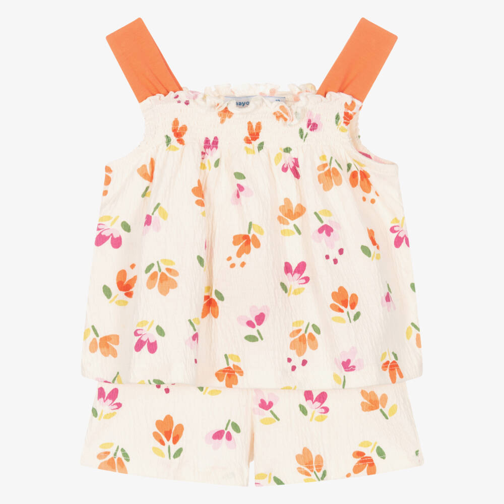 Mayoral-Girls Orange & Cream Jersey Ensemble | Childrensalon Outlet