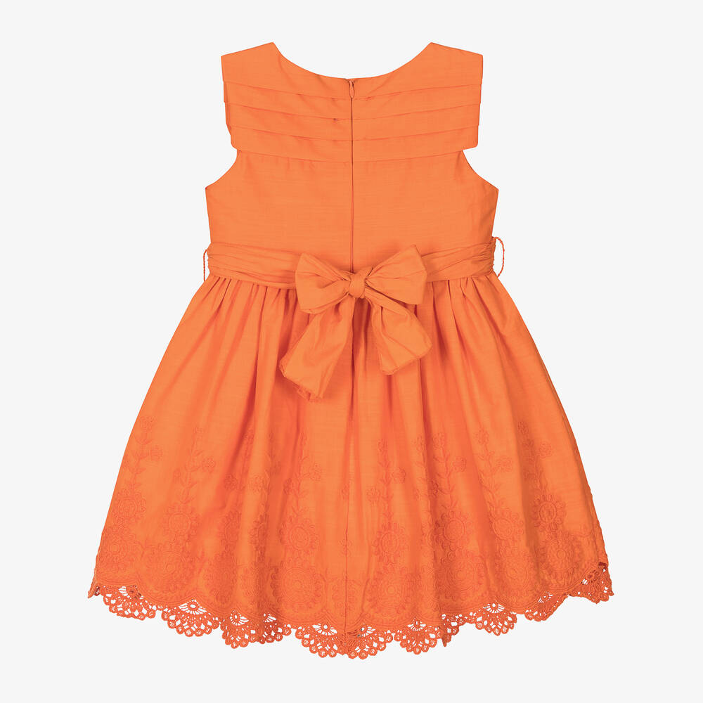 Mayoral-Girls Orange Embroidered Cotton Dress | Childrensalon Outlet