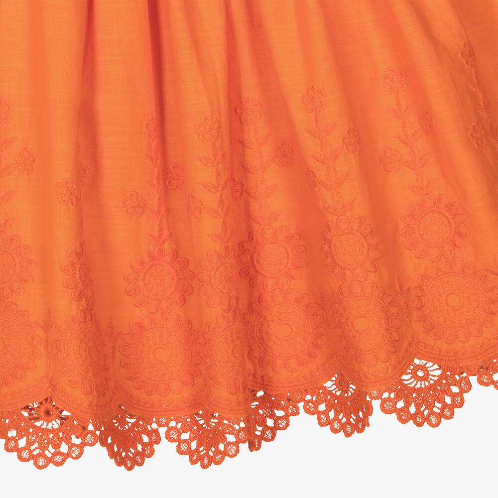 Mayoral-Girls Orange Embroidered Cotton Dress | Childrensalon Outlet