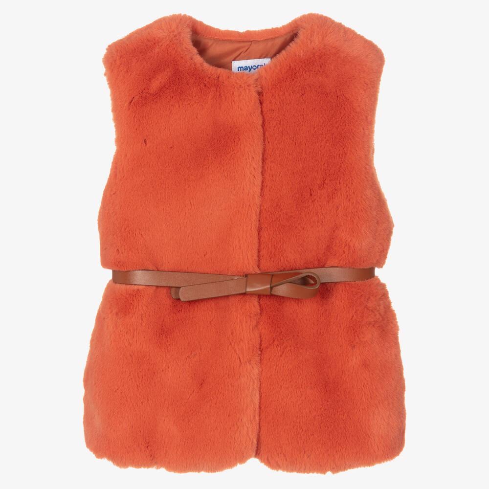 Mayoral - Girls Orange Faux Fur Gilet | Childrensalon