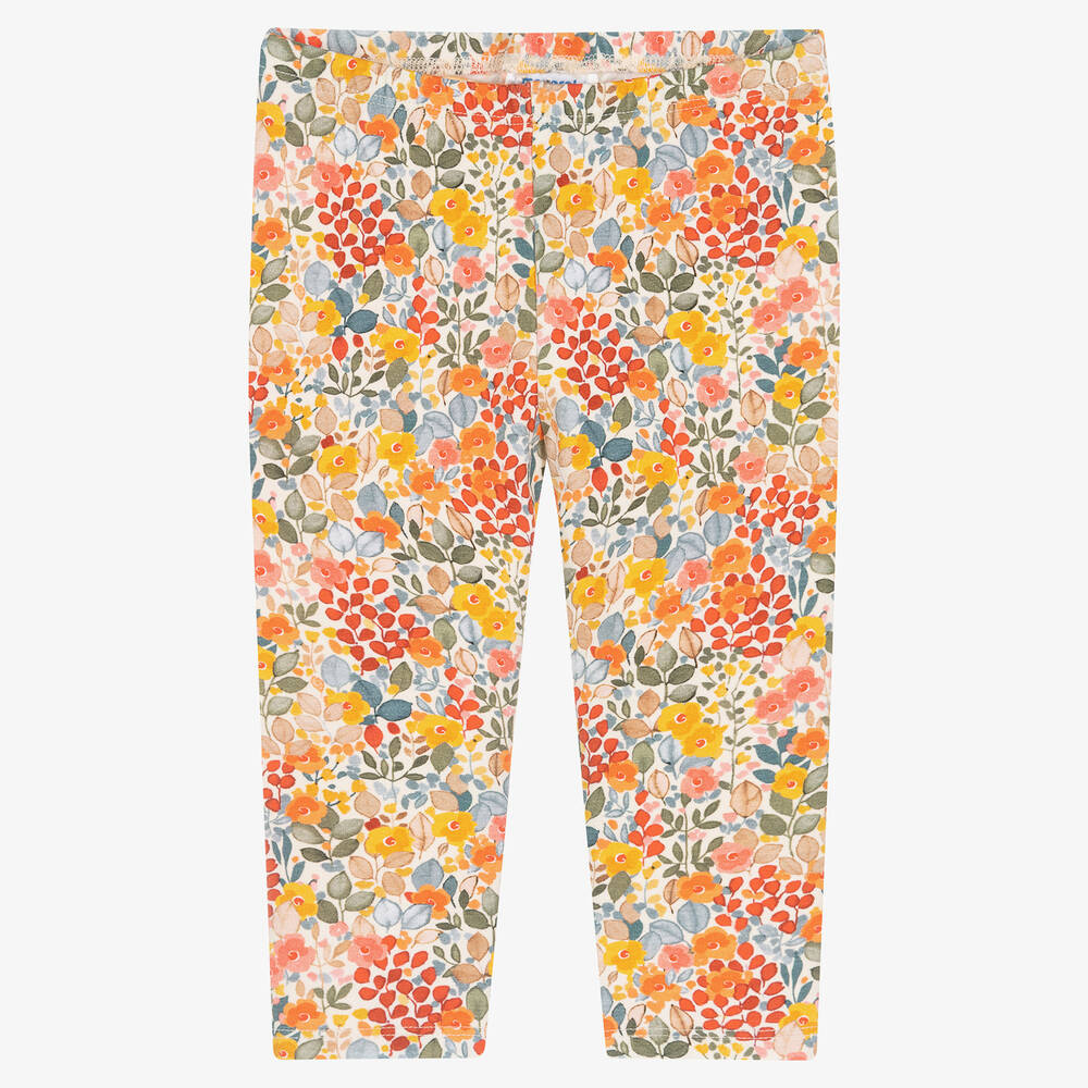 Mayoral - Girls Orange Floral Leggings | Childrensalon