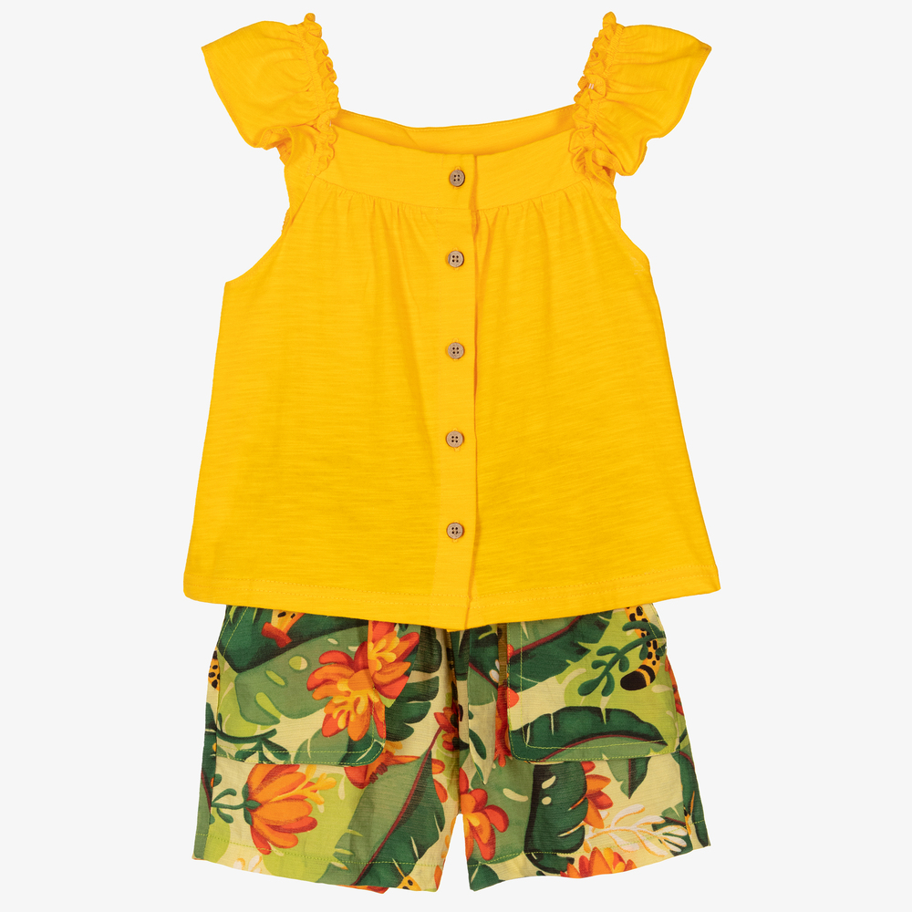 Mayoral - Girls Orange Floral Shorts Set | Childrensalon