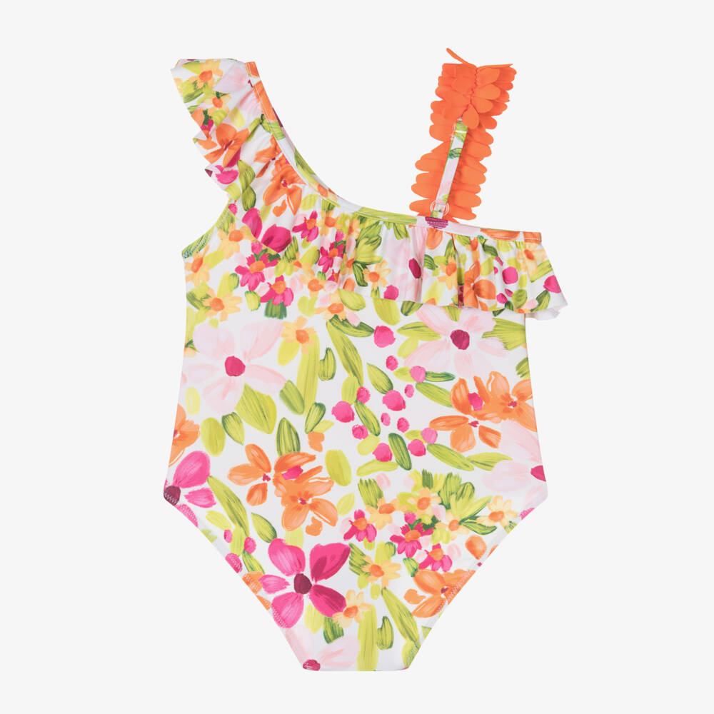 Mayoral-Girls Orange Floral Swimsuit | Childrensalon Outlet