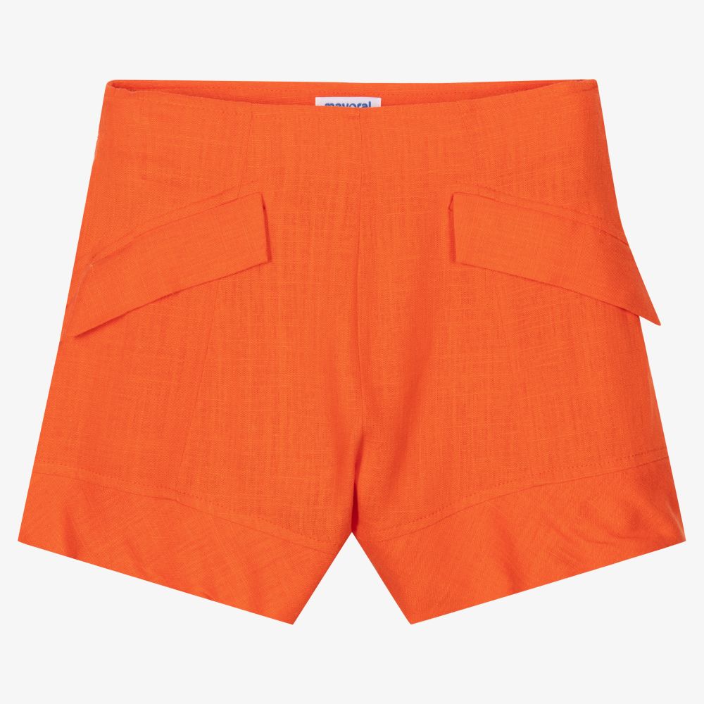 Mayoral - Оранжевые льняные шорты для девочек | Childrensalon