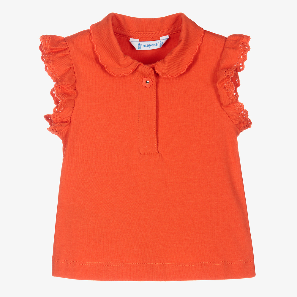 Mayoral - Оранжевая рубашка поло для девочек | Childrensalon