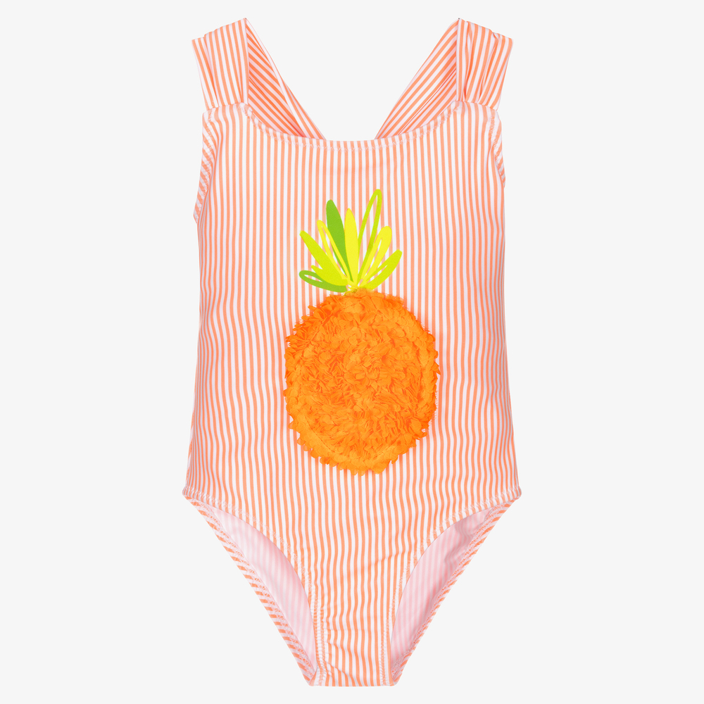Mayoral - Girls Orange Striped Swimsuit | Childrensalon