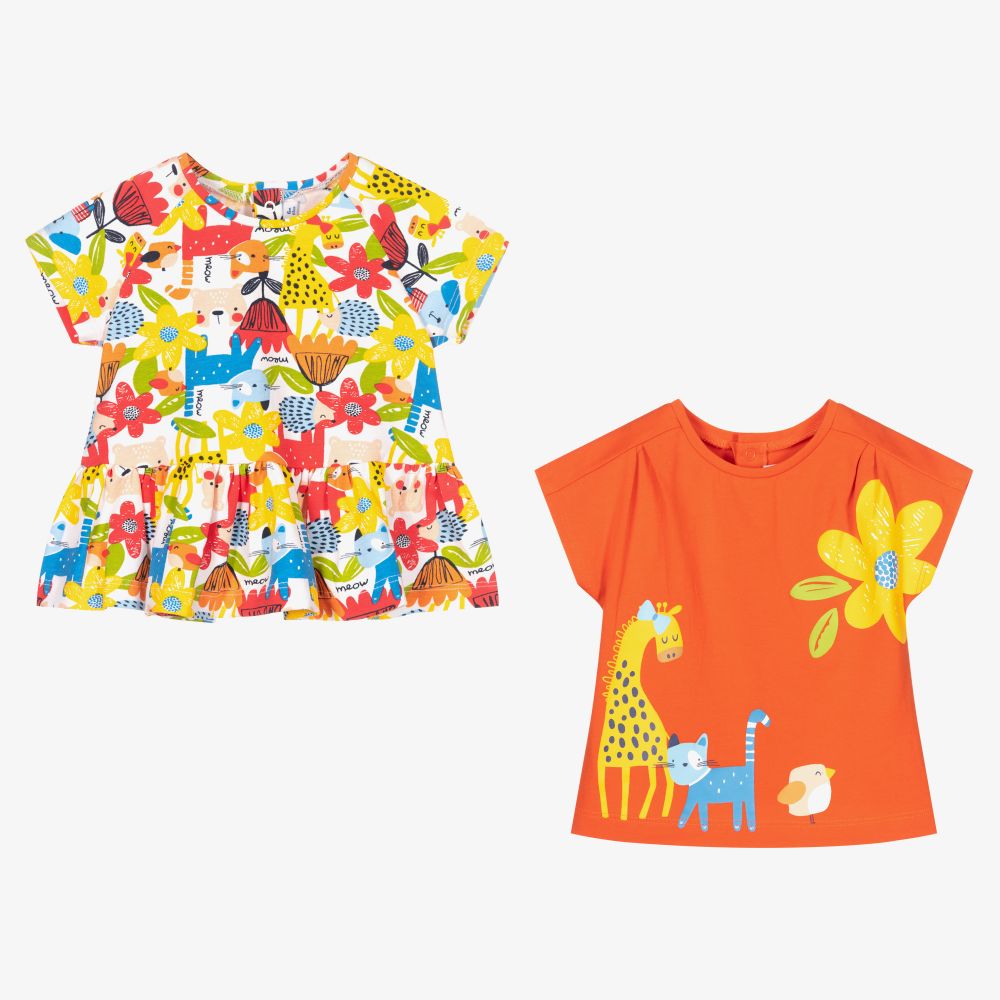 Mayoral - Girls Orange T-Shirts (2 Pack) | Childrensalon
