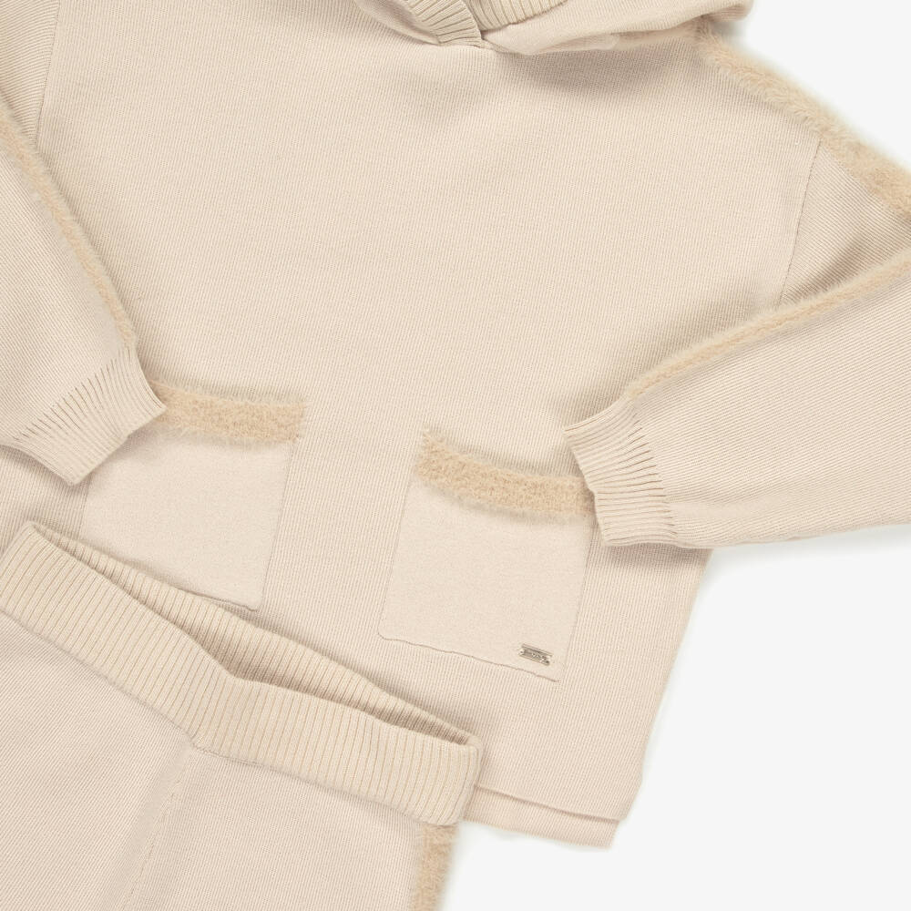 Mayoral-Girls Pale Beige Knitted Hoodie & Trouser Set | Childrensalon Outlet