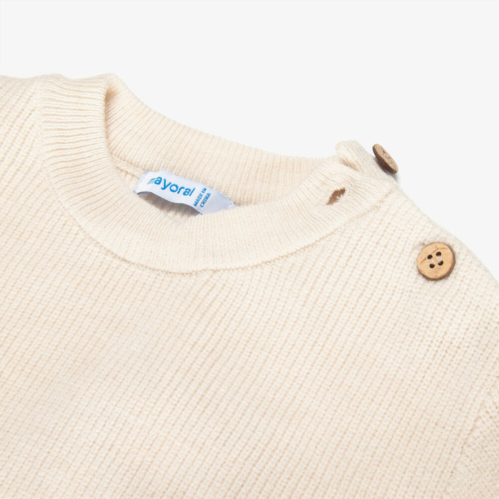 Mayoral-Girls Pale Beige Knitted Trouser Set | Childrensalon Outlet