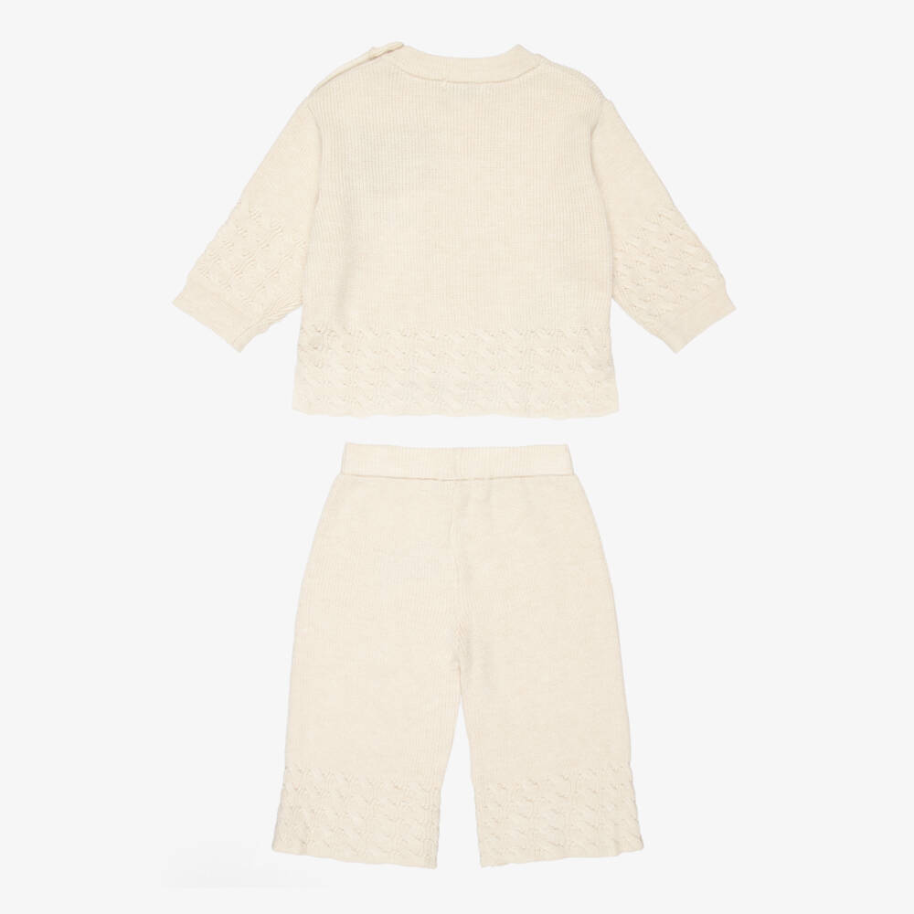 Mayoral-Girls Pale Beige Knitted Trouser Set | Childrensalon Outlet