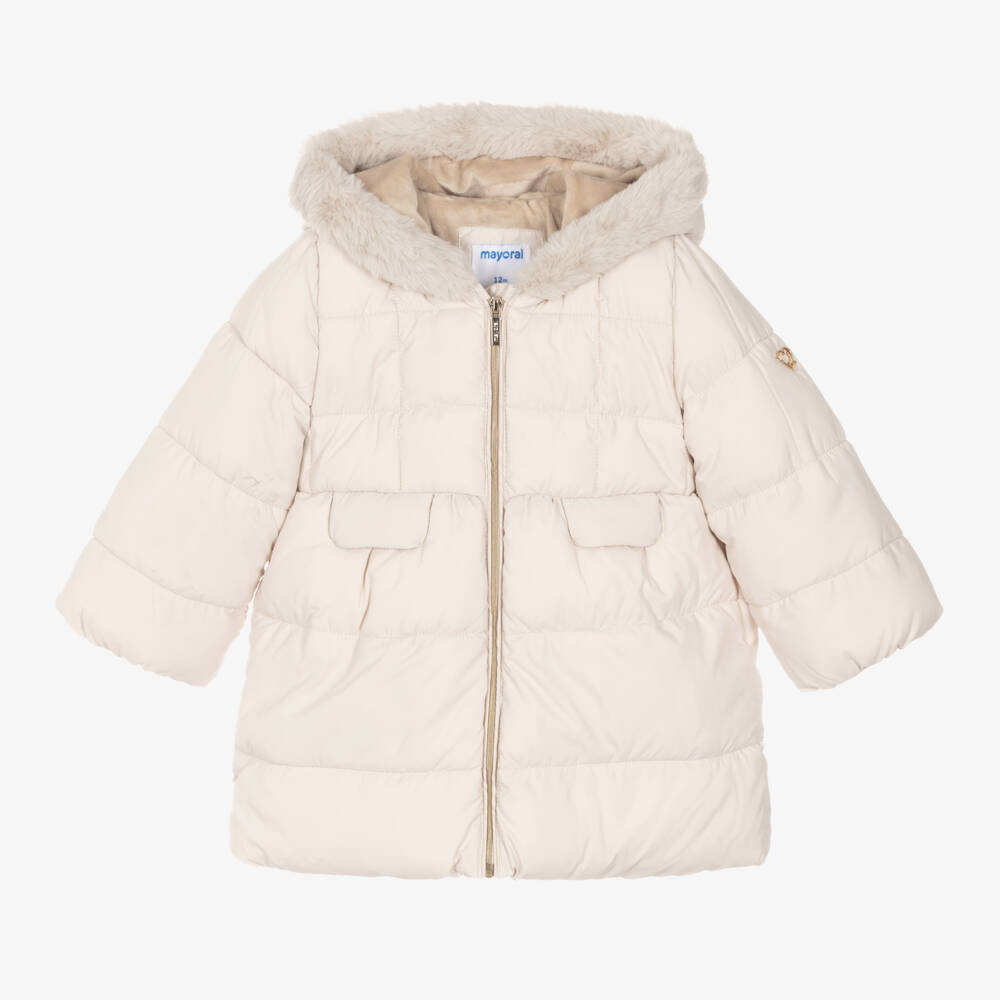 Mayoral-Girls Pale Beige Quilted Parka | Childrensalon Outlet