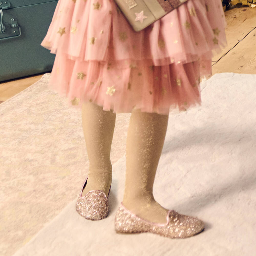 Mayoral-Girls Pale Gold Lurex Tights | Childrensalon Outlet
