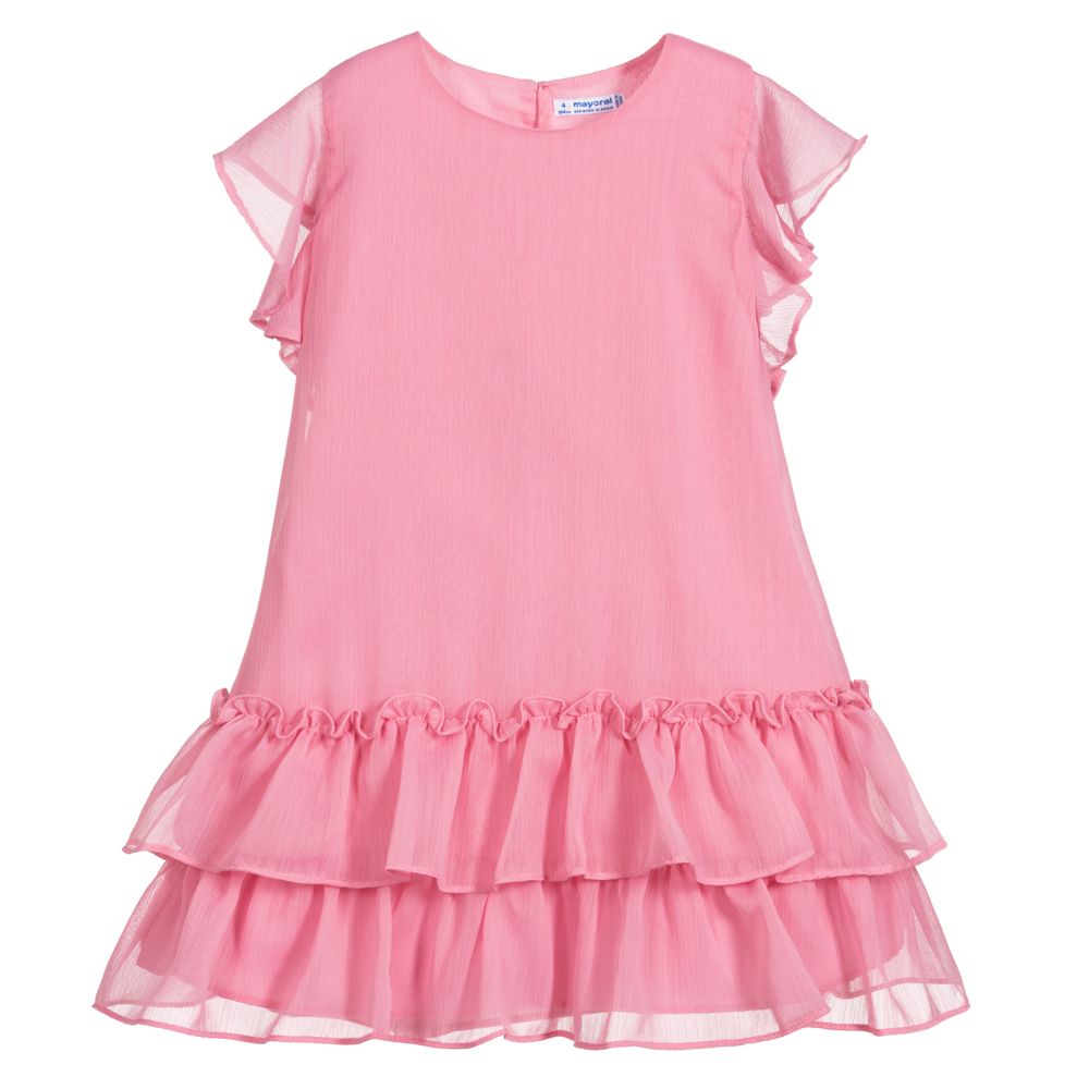 Mayoral - Girls Pale Pink Chiffon Dress | Childrensalon