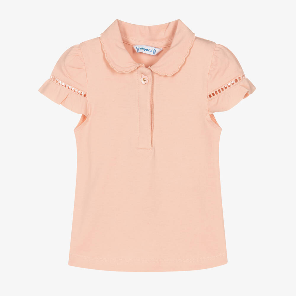 Mayoral - Girls Pale Pink Cotton Polo Shirt | Childrensalon