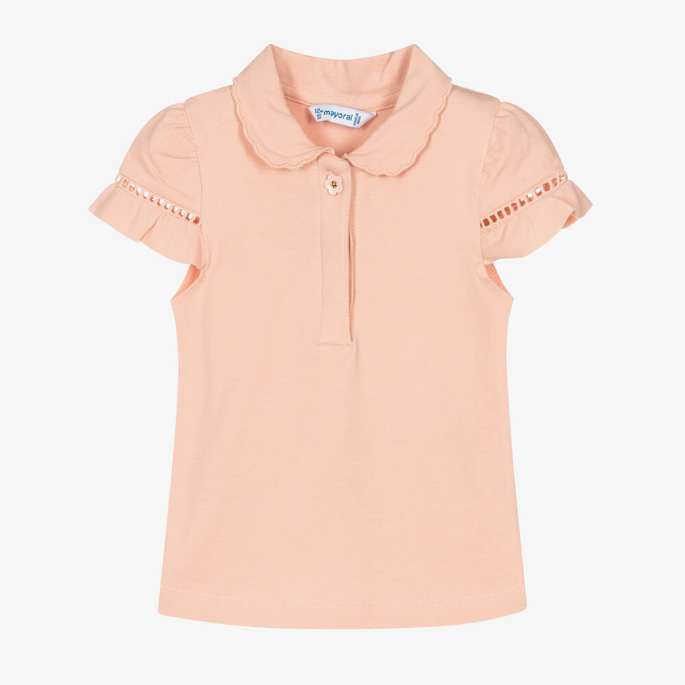 Mayoral - Polo rose pâle en coton fille | Childrensalon