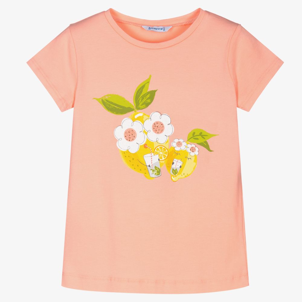 Mayoral - Розовая футболка с фруктами для девочек | Childrensalon