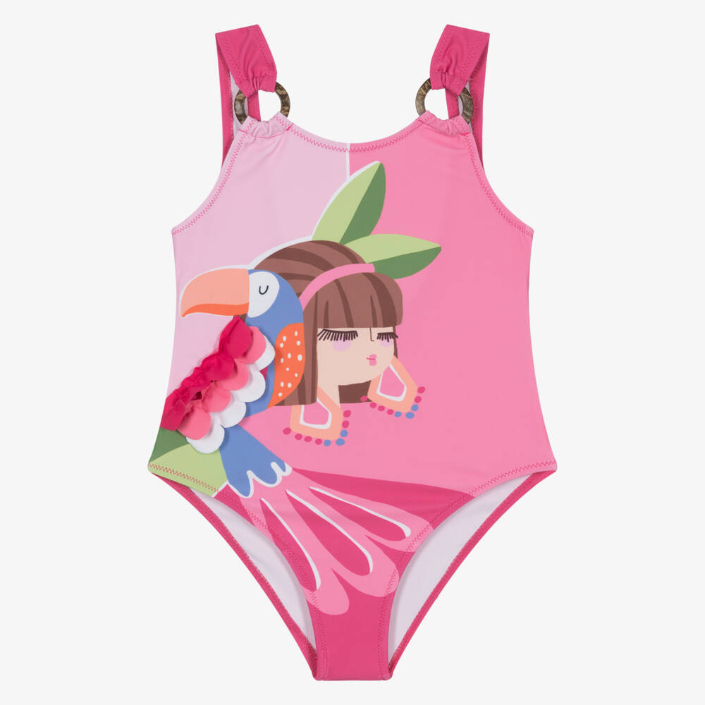 Mayoral-Girls Parrot Print Pink Swimsuit | Childrensalon Outlet