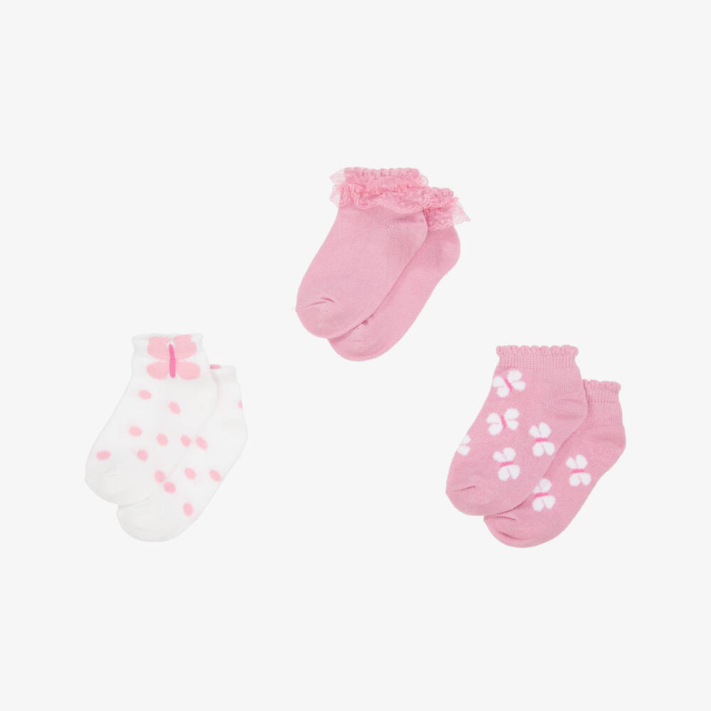 Mayoral-Girls Pastel Pink Butterfly Socks Trio | Childrensalon Outlet