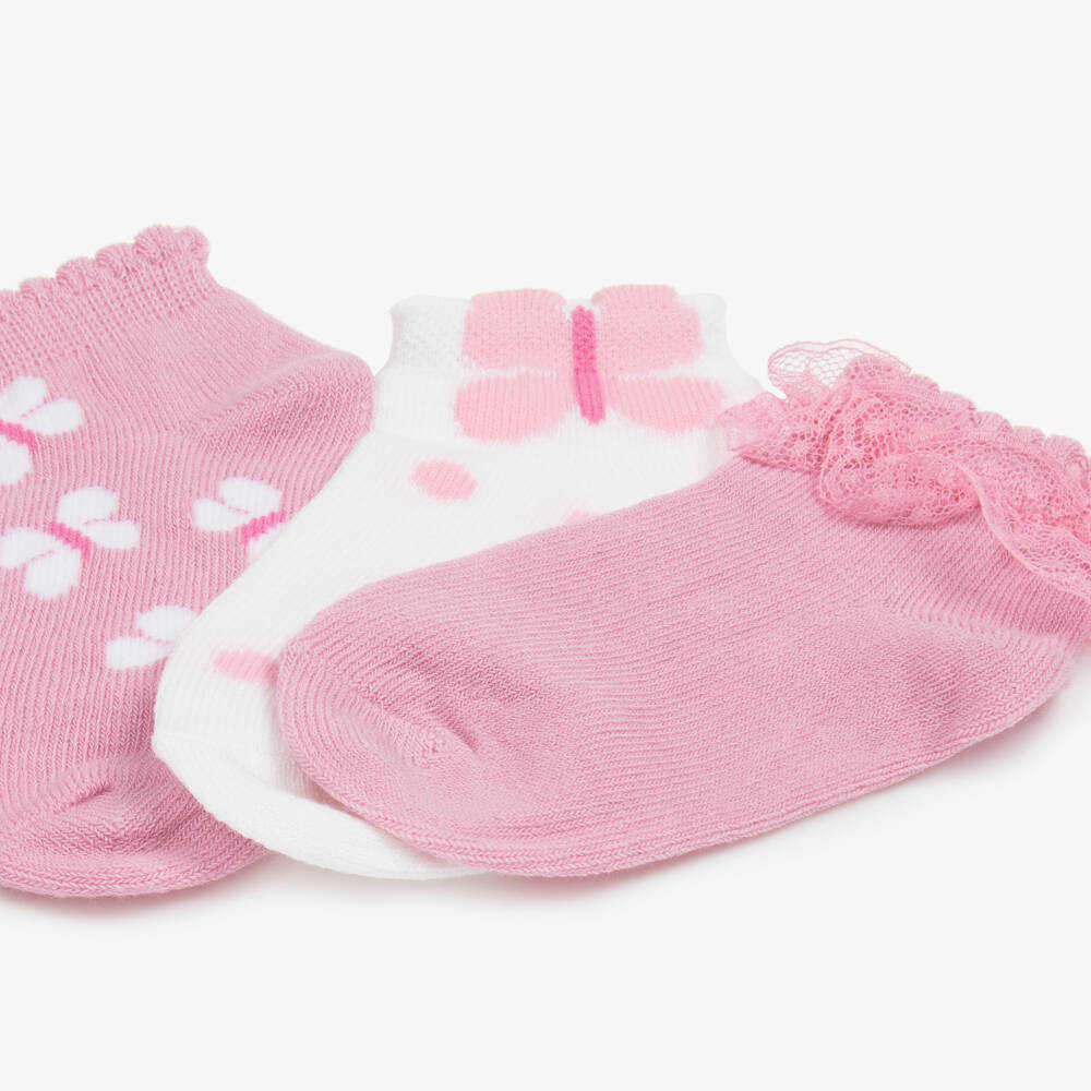 Mayoral-Girls Pastel Pink Butterfly Socks Trio | Childrensalon Outlet