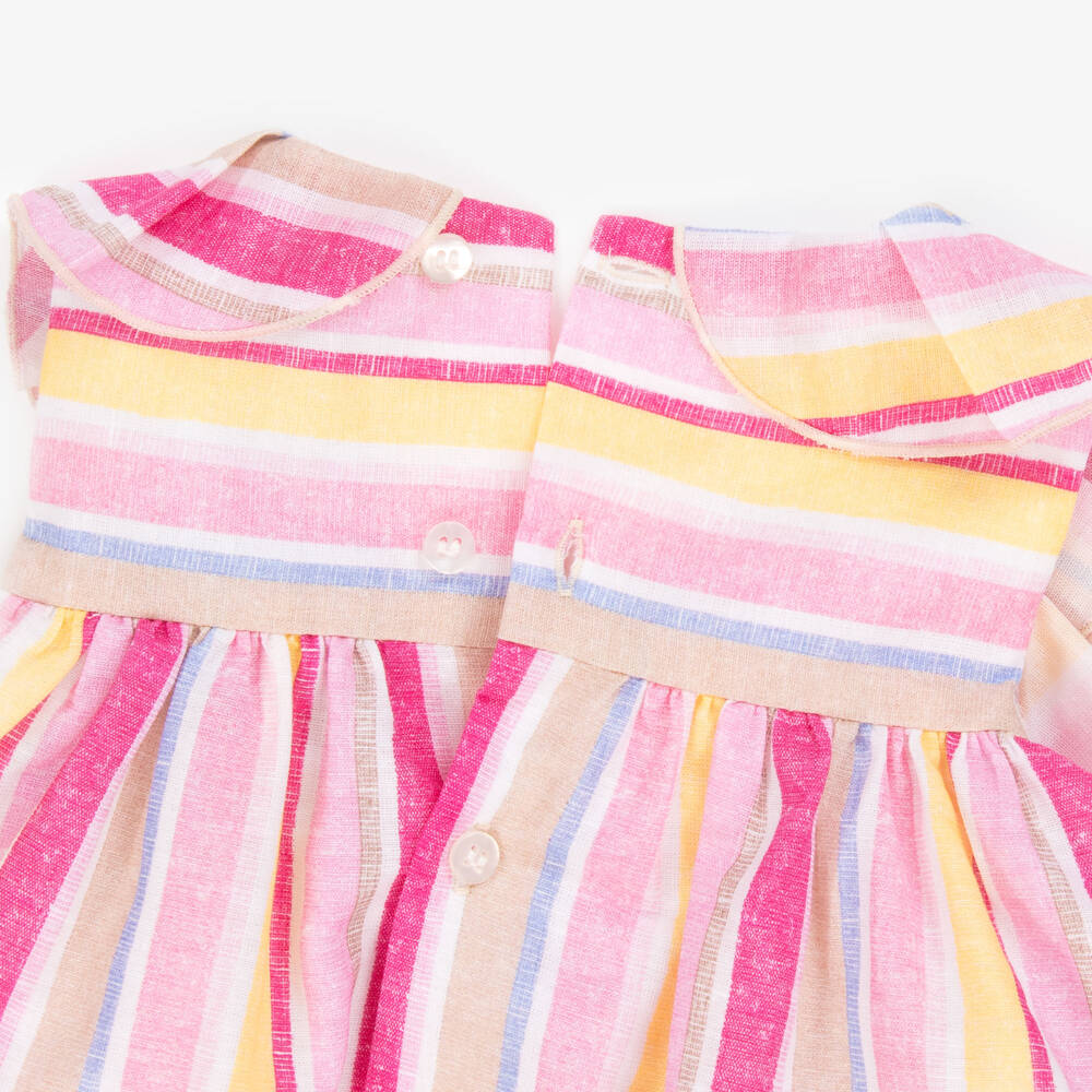 Mayoral Newborn-فستان صيفي مخطط بألوان الباستيل للبنات من الكتان النقي | Childrensalon Outlet