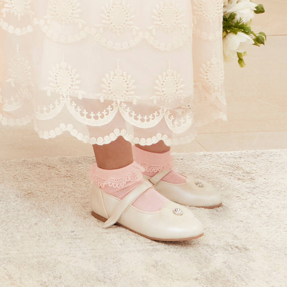 Mayoral-Балетки кремовые с цветочным узором для девочек | Childrensalon Outlet