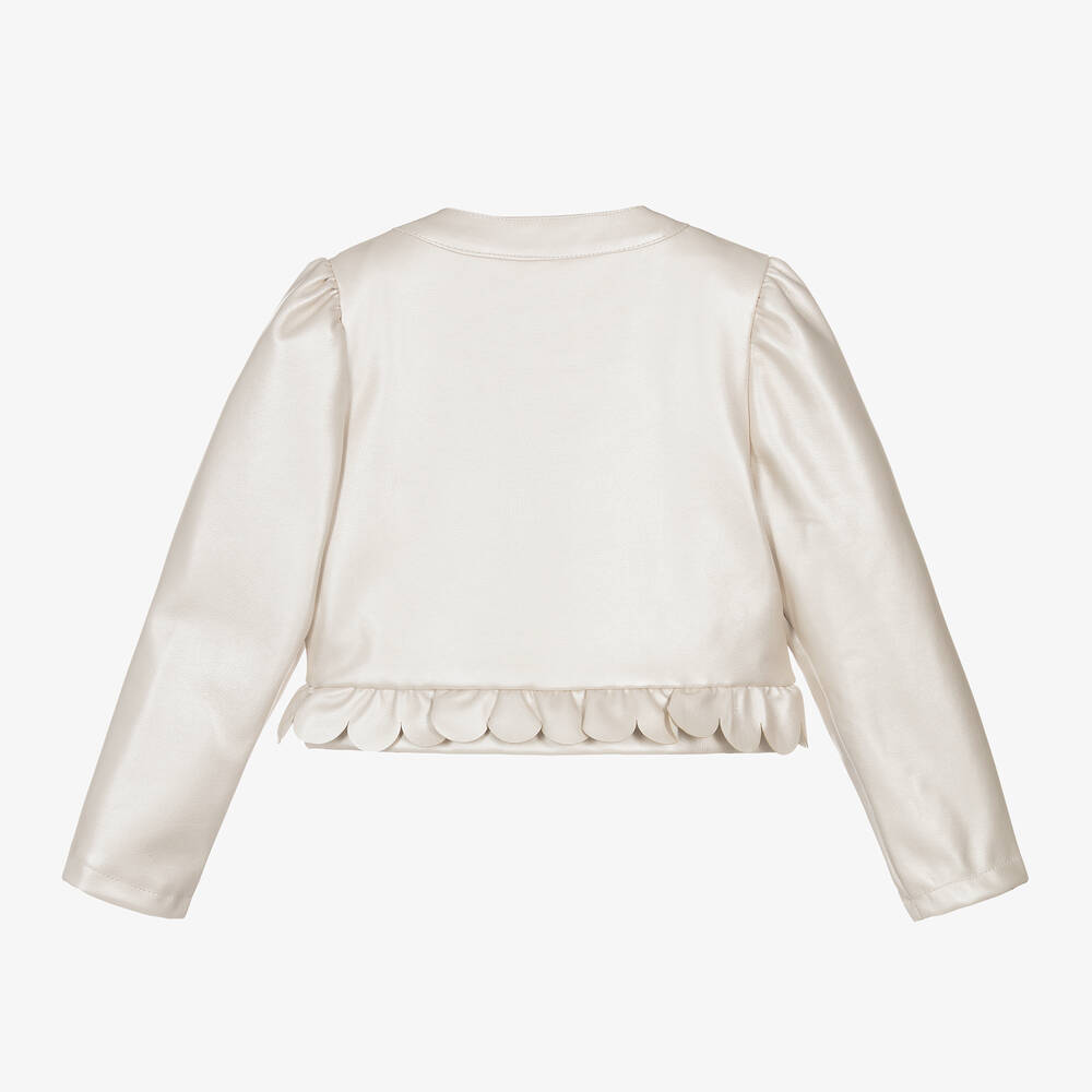 Mayoral-Girls Pearlescent Beige Faux Leather Jacket | Childrensalon Outlet