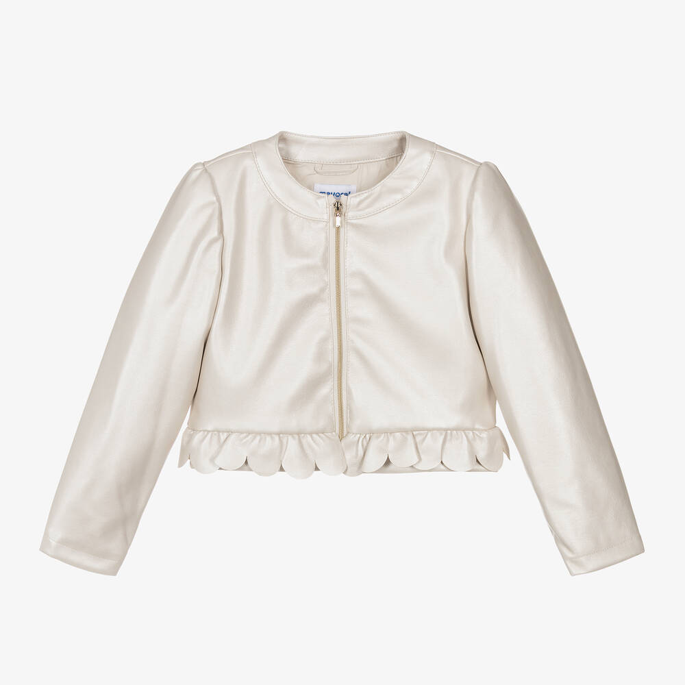 Mayoral-Girls Pearlescent Beige Faux Leather Jacket | Childrensalon Outlet