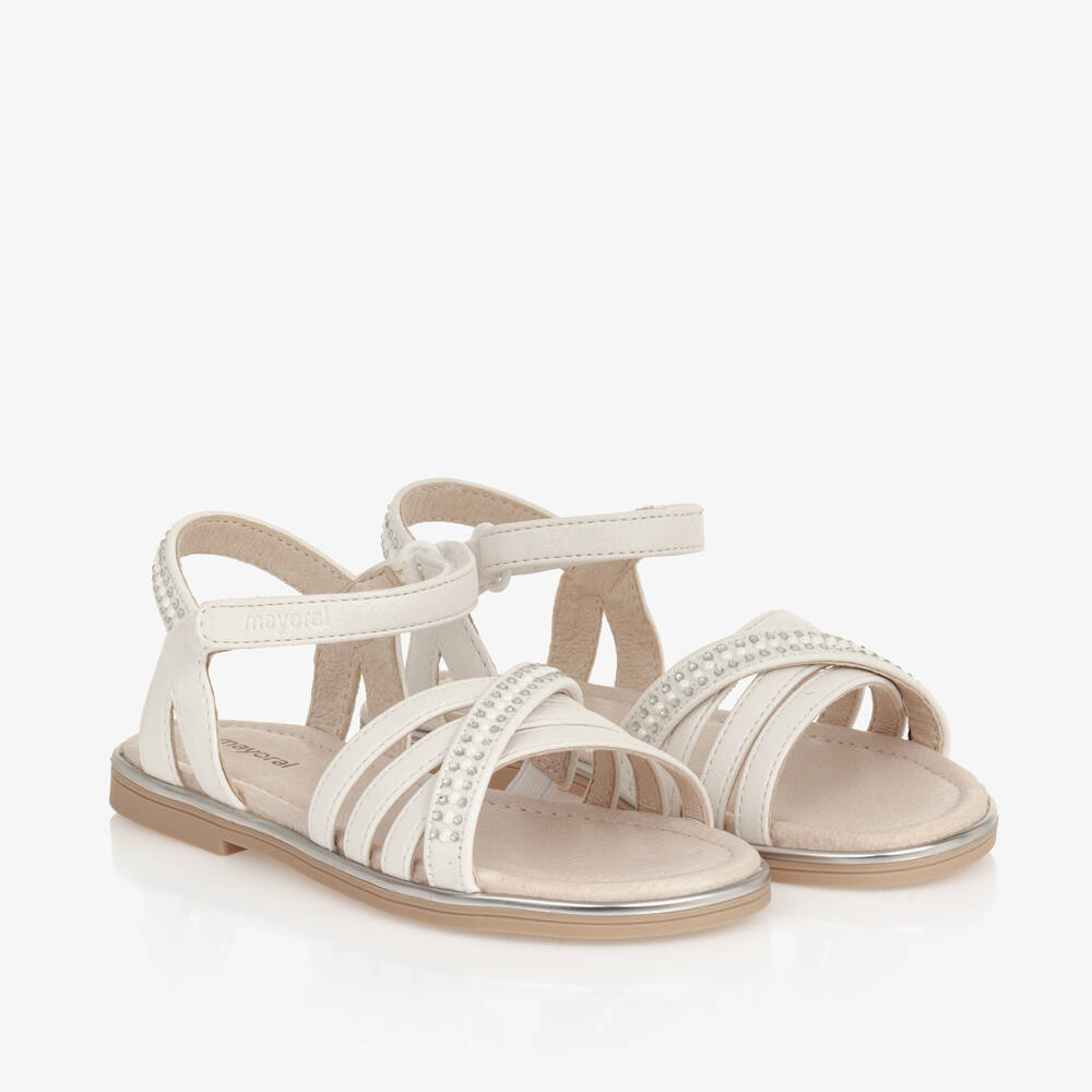 Mayoral-Girls Pearly White Velcro Sandals | Childrensalon Outlet