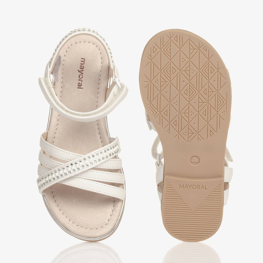 Mayoral-Girls Pearly White Velcro Sandals | Childrensalon Outlet