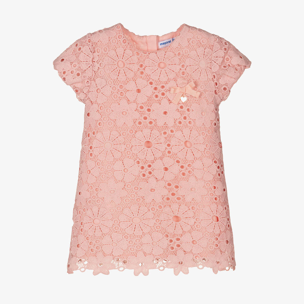 Mayoral - Girls Pink A-Line Lace Dress | Childrensalon