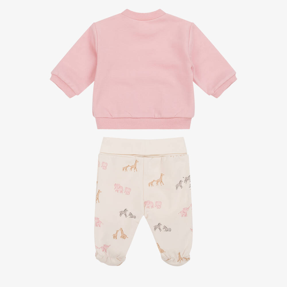 Mayoral Newborn-طقم بيبي بناتي وردي وبيج بنقشة حيوانات | Childrensalon Outlet