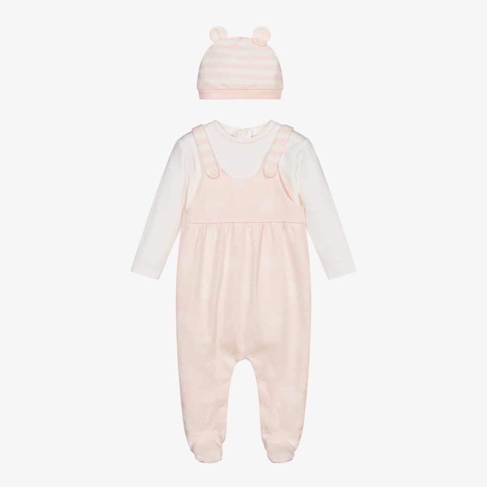 Mayoral Newborn - Girls Pink Babygrow & Hat Set | Childrensalon