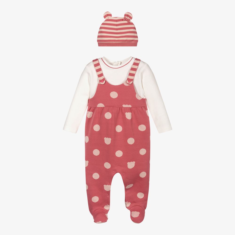 Mayoral Newborn - Girls Pink Babygrow & Hat Set | Childrensalon