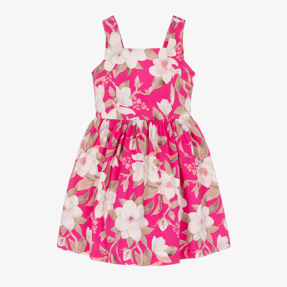 Mayoral - Розовое хлопковое платье с бежевыми цветами | Childrensalon