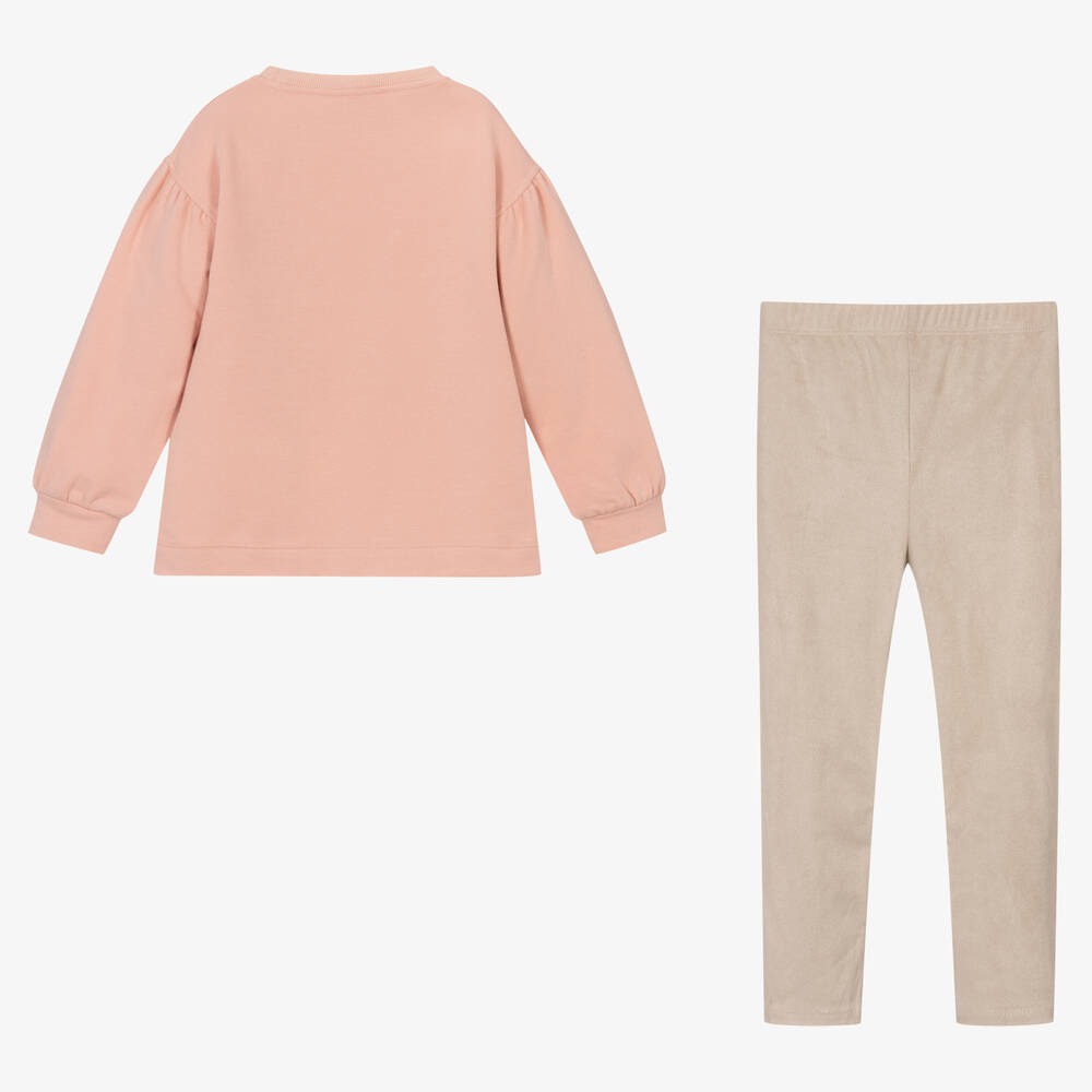 Mayoral-Girls Pink & Beige Cotton Leggings Set | Childrensalon Outlet