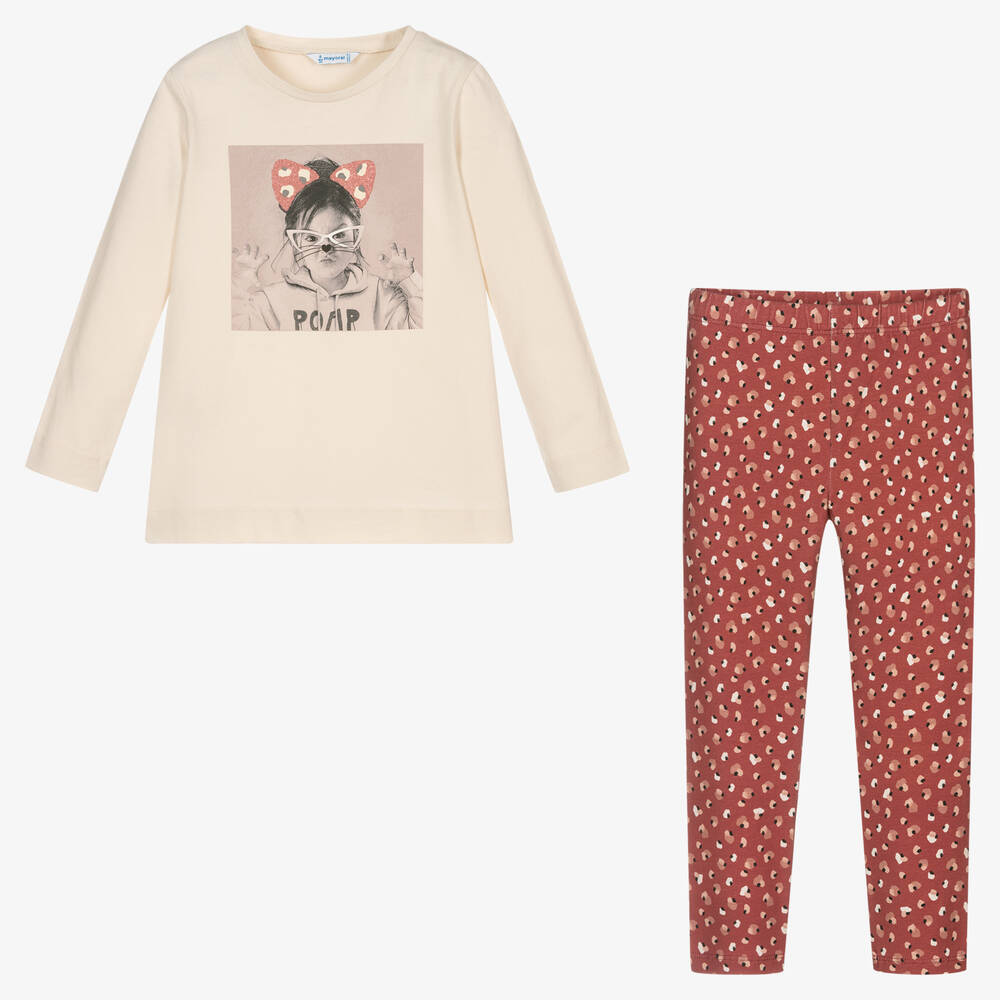 Mayoral-Girls Pink & Beige Leggings Set | Childrensalon Outlet