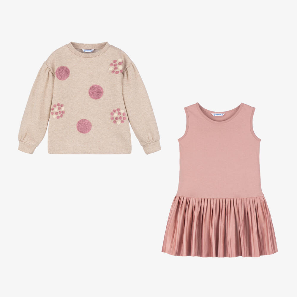 Mayoral-Girls Pink & Beige Outfit Set | Childrensalon Outlet