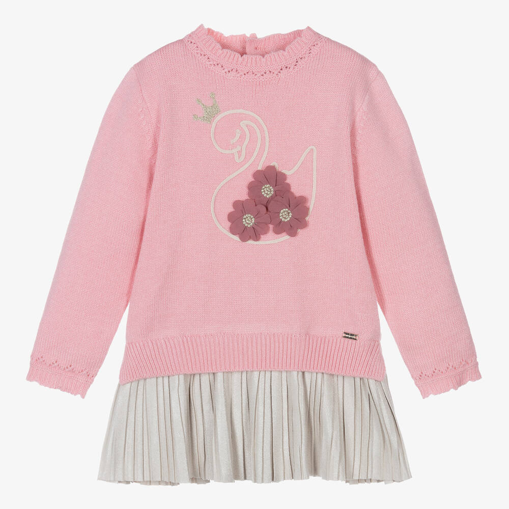 Mayoral - Robe rose et beige plissée fille | Childrensalon