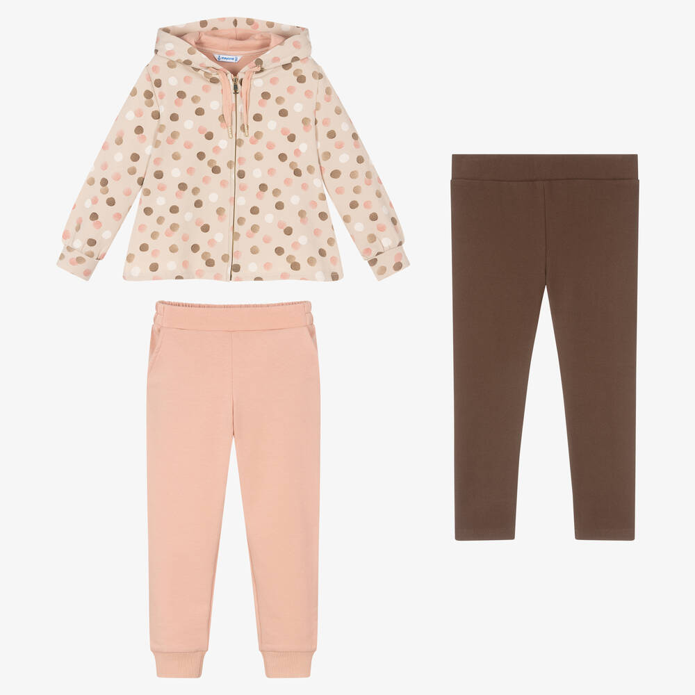 Mayoral-Розовый спортивный костюм и коричневые легинсы | Childrensalon Outlet
