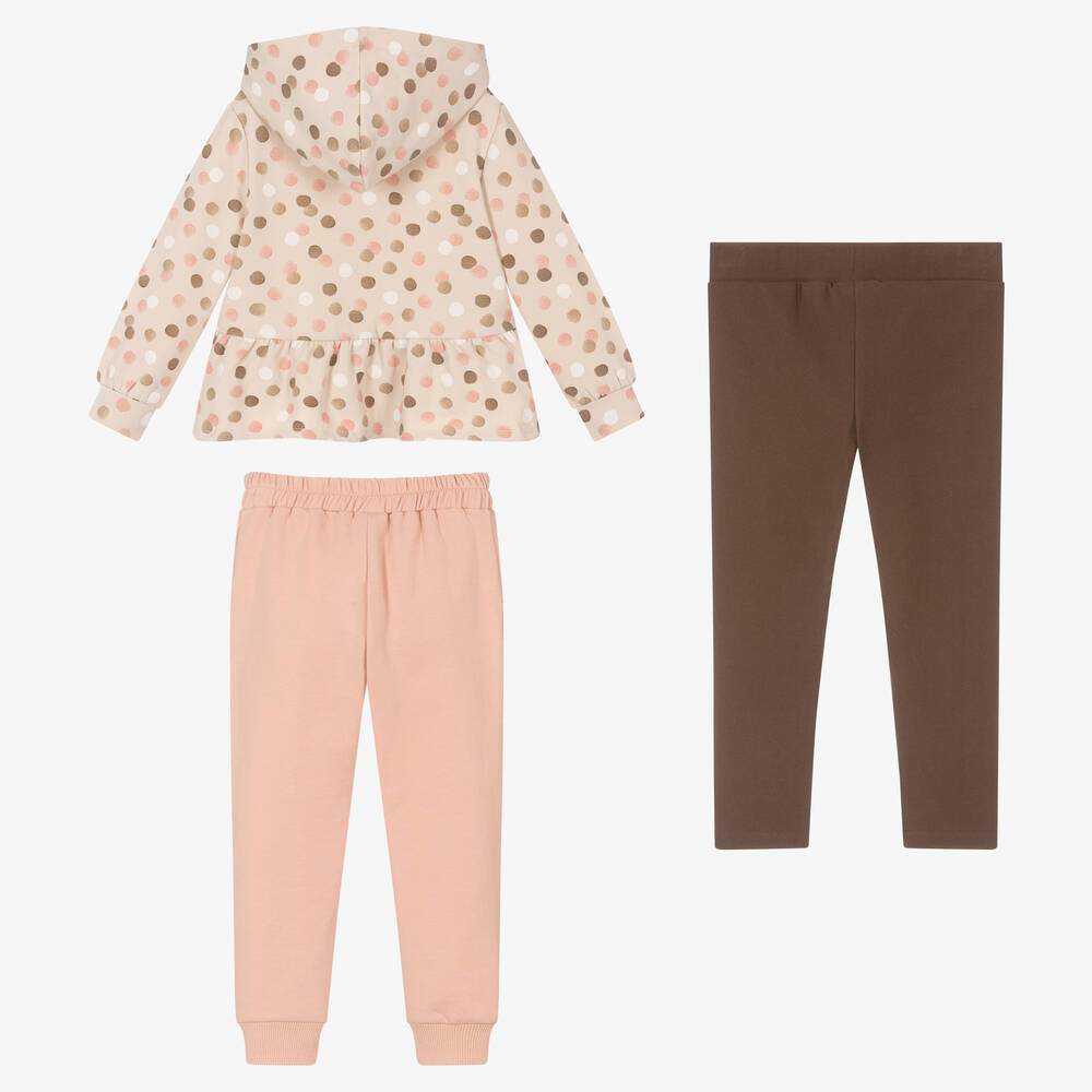 مايورال-بدلة رياضية قطن جيرسي لون زهري وبيج للبنات | Childrensalon Outlet