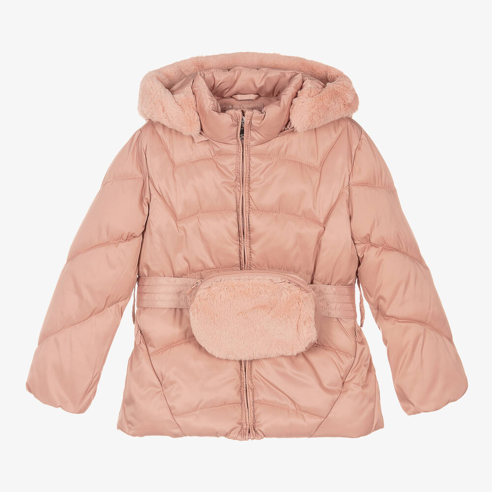 Mayoral - Girls Pink Belted Puffer Coat | Childrensalon